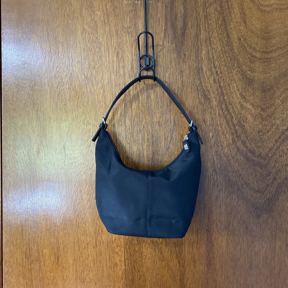 Self Black Small Crescent Shoulder Bag Y2K Preppy Nylon Style Purse Silver HW